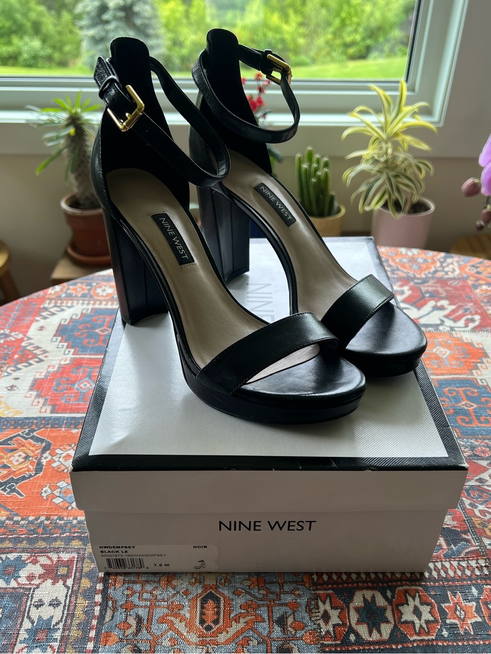 Nine West Dempsey Black Ankle-Strap Heels